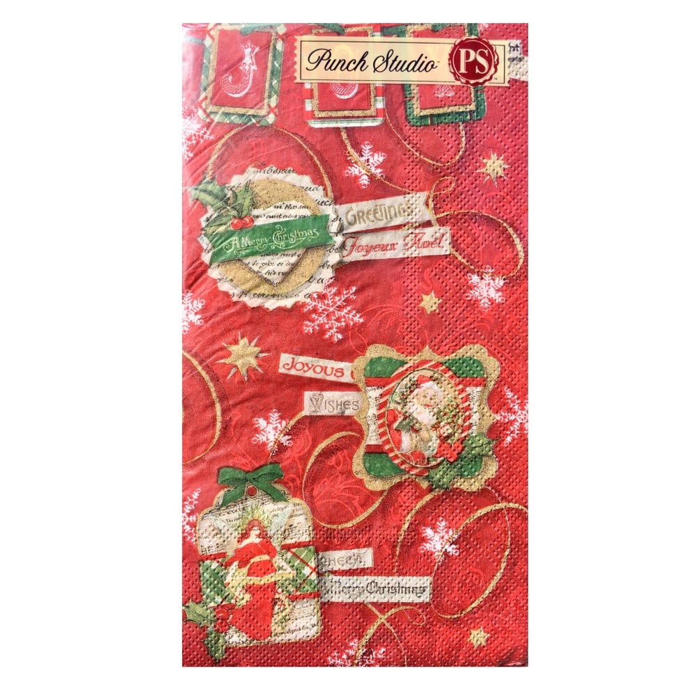Punch Studio Two (2) INDIVIDUAL Decoupage Christmas Red Tag Collage (99540)